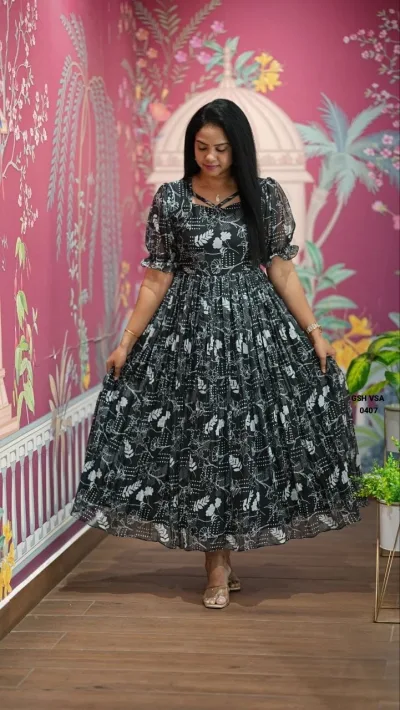 Sunset Orange Floral Midi Gown Dress